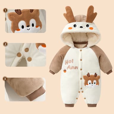 批发婴儿羊毛加厚连体衣新生儿冬季保暖登山服装男童儿童睡衣女童哈服装 thumbnail 2
